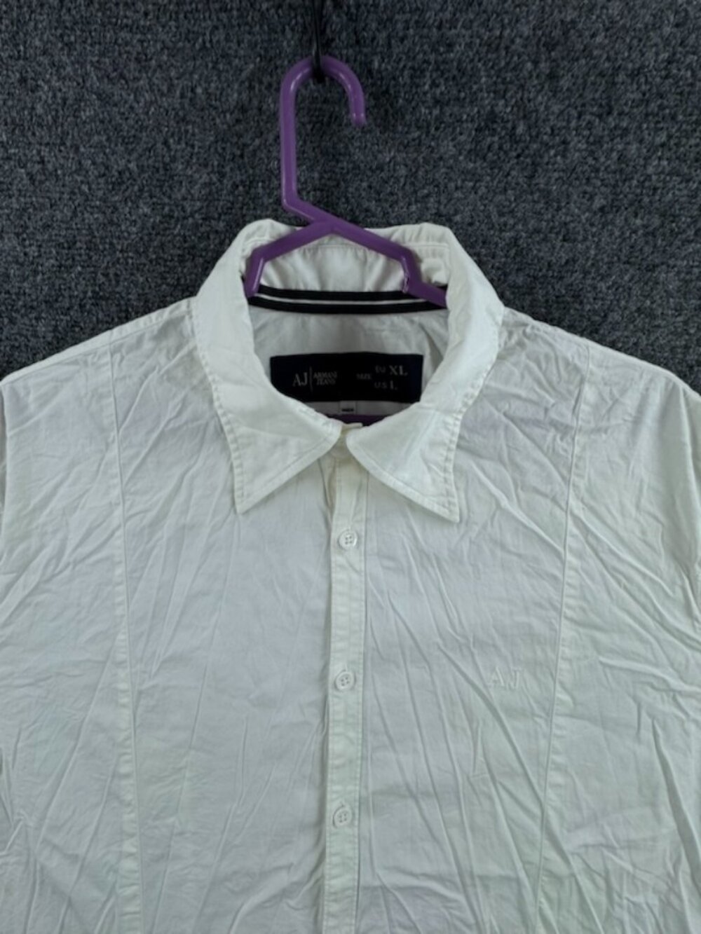 Armani Point Large White Solid Shirt Mens Button Up Long Sleeve Adult